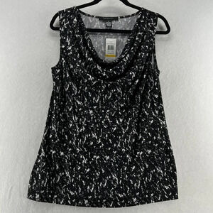 89TH & MADISON Tank Womens Sz M Printed Draped Sleeveless Stretch Jersey Black